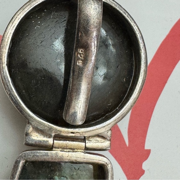 Vintage Sterling Silver 925 Labradorite Gemstone Stone 1970's Modernist Clip - Picture 4 of 13